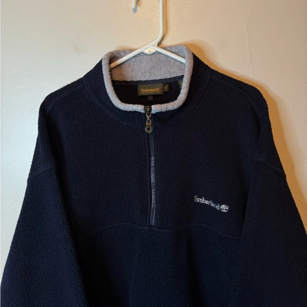 Vintage Timberland 1/4 Zip Fleece Pullover Sweatshirt Navy Gray Mens Size XL - Picture 3 of 8